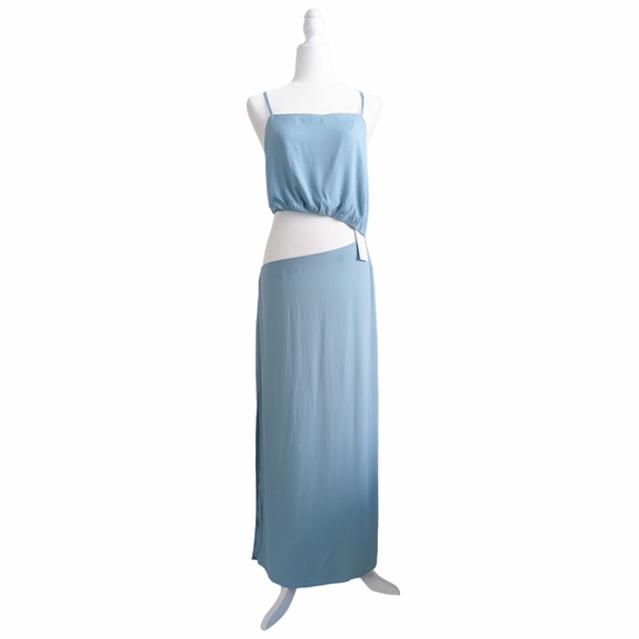 Reformation 'Kiwi' Turquoise Blue Asymmetrical Cutout High Slit Maxi Dress 10 - Picture 2 of 16